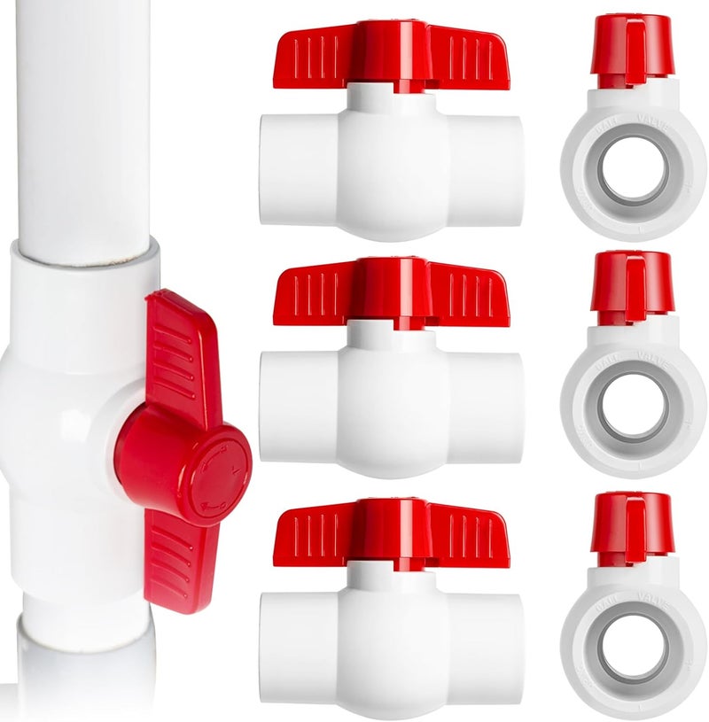 AODESTINY 6PCS 1" PVC Ball Valve, Shut-Off Ball Valves Socket with Easy Turn Red T-Handles, Slip PVC Valve for Water Project, Swimming Pool, Sewage Pump, Sprinkler Lines, Outdoor Plumbing & Irrigation System - Image 1